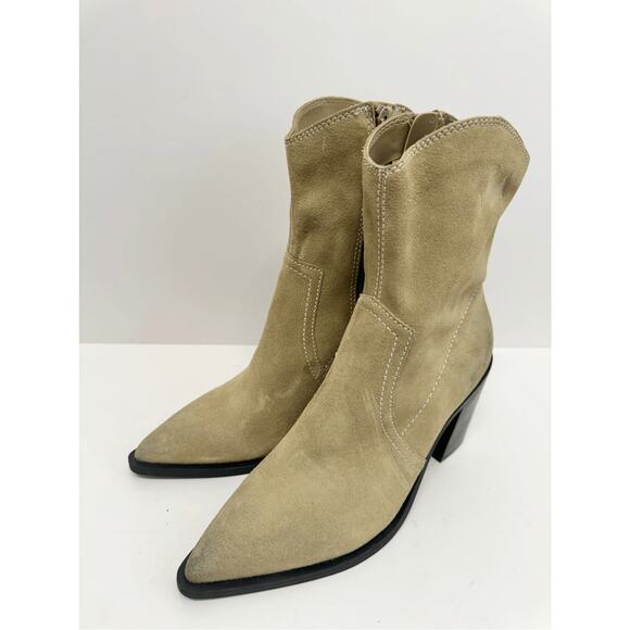 BP. Surina Western Boot in Tan Smoke Size 5.5 Leather Block Heel Pointed Toe - Picture 3 of 11